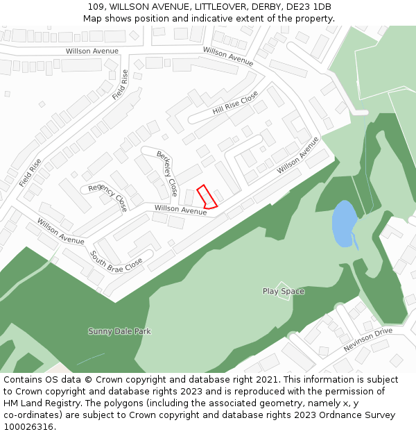 109, WILLSON AVENUE, LITTLEOVER, DERBY, DE23 1DB: Location map and indicative extent of plot