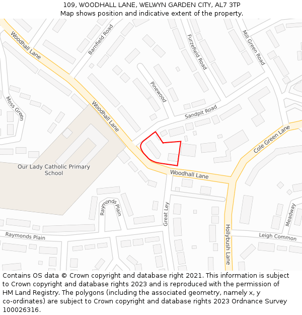 109, WOODHALL LANE, WELWYN GARDEN CITY, AL7 3TP: Location map and indicative extent of plot