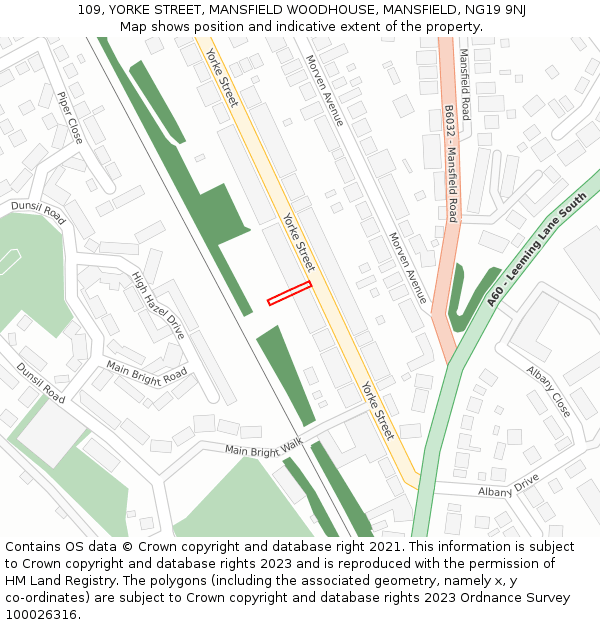109, YORKE STREET, MANSFIELD WOODHOUSE, MANSFIELD, NG19 9NJ: Location map and indicative extent of plot