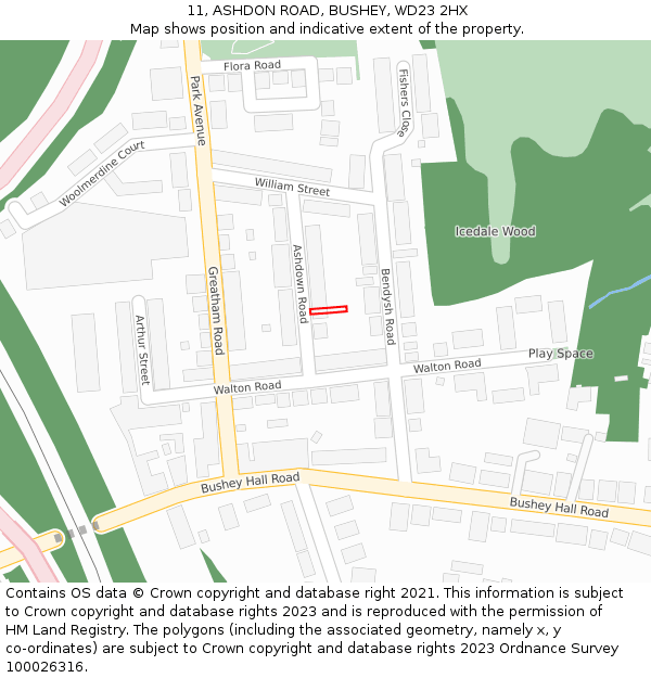 11, ASHDON ROAD, BUSHEY, WD23 2HX: Location map and indicative extent of plot