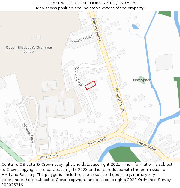 11, ASHWOOD CLOSE, HORNCASTLE, LN9 5HA: Location map and indicative extent of plot