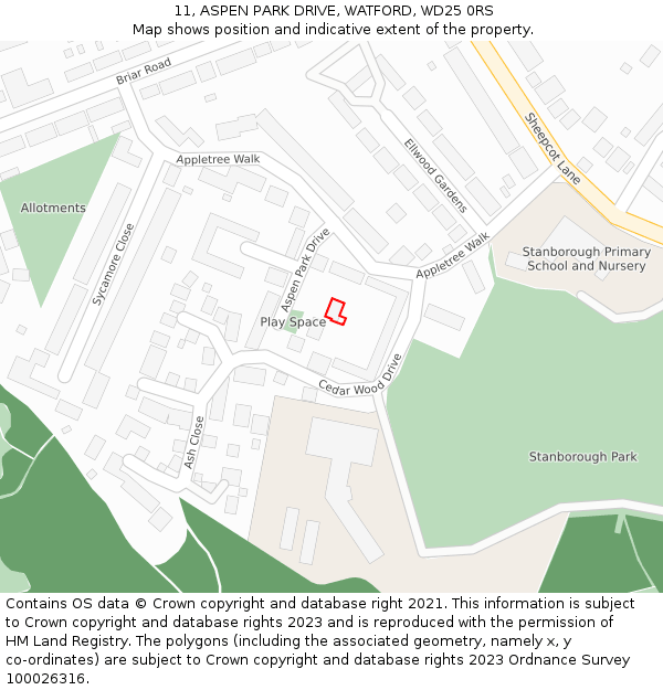 11, ASPEN PARK DRIVE, WATFORD, WD25 0RS: Location map and indicative extent of plot