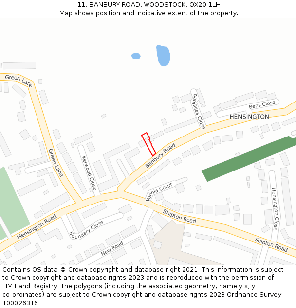 11, BANBURY ROAD, WOODSTOCK, OX20 1LH: Location map and indicative extent of plot
