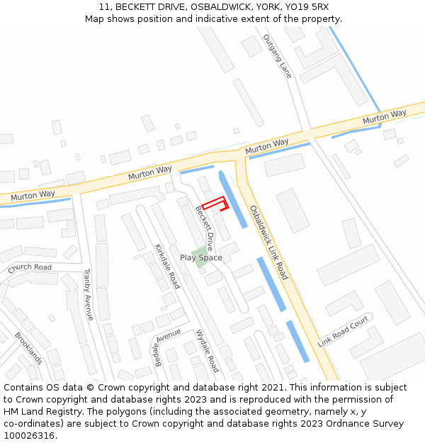 11, BECKETT DRIVE, OSBALDWICK, YORK, YO19 5RX: Location map and indicative extent of plot