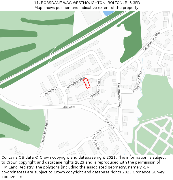 11, BORSDANE WAY, WESTHOUGHTON, BOLTON, BL5 3FD: Location map and indicative extent of plot