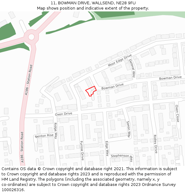11, BOWMAN DRIVE, WALLSEND, NE28 9FU: Location map and indicative extent of plot