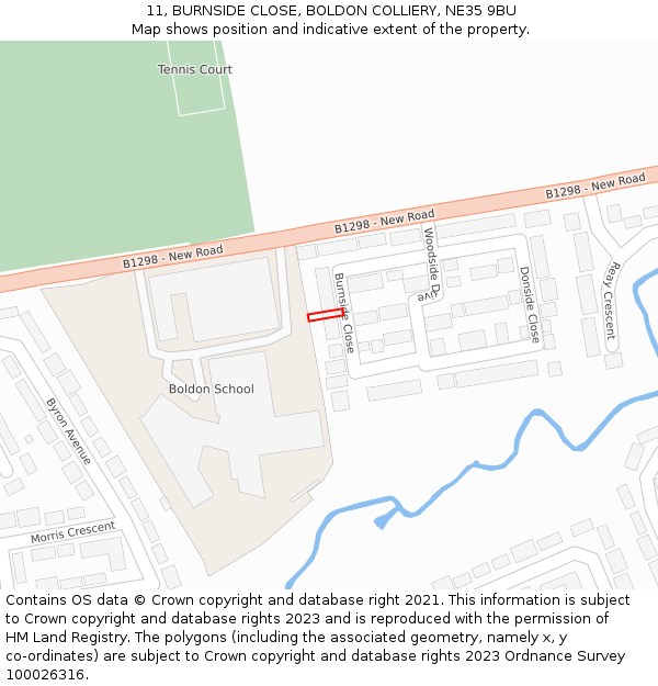 11, BURNSIDE CLOSE, BOLDON COLLIERY, NE35 9BU: Location map and indicative extent of plot
