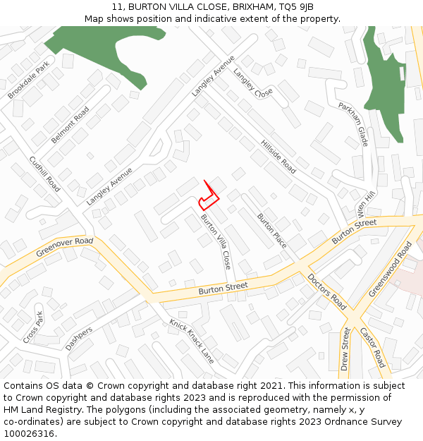 11, BURTON VILLA CLOSE, BRIXHAM, TQ5 9JB: Location map and indicative extent of plot