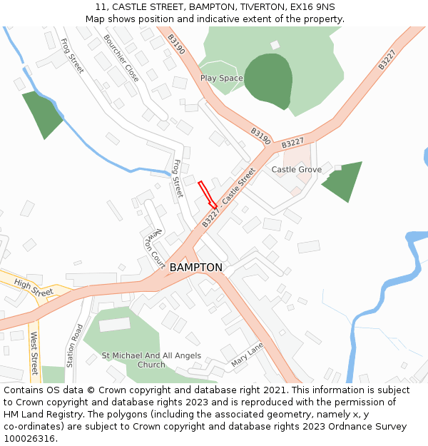 11, CASTLE STREET, BAMPTON, TIVERTON, EX16 9NS: Location map and indicative extent of plot