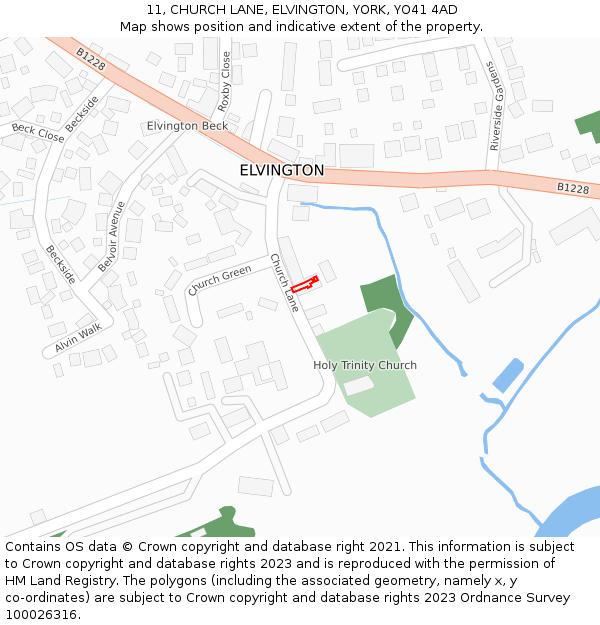 11, CHURCH LANE, ELVINGTON, YORK, YO41 4AD: Location map and indicative extent of plot