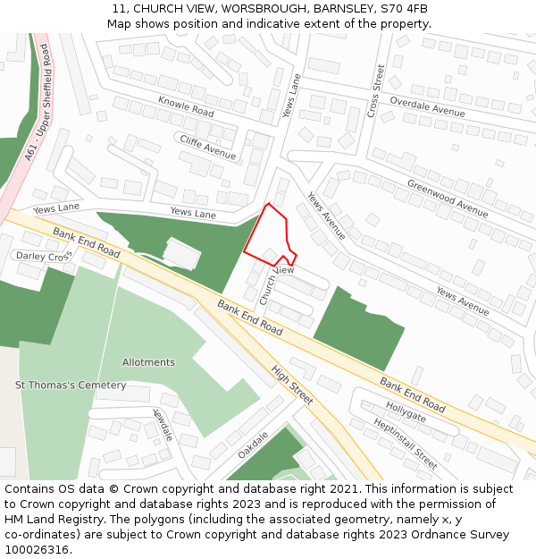 11, CHURCH VIEW, WORSBROUGH, BARNSLEY, S70 4FB: Location map and indicative extent of plot