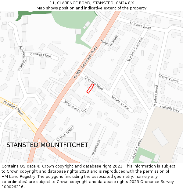11, CLARENCE ROAD, STANSTED, CM24 8JX: Location map and indicative extent of plot