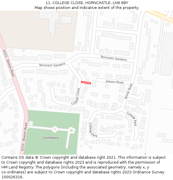 11, COLLEGE CLOSE, HORNCASTLE, LN9 6BY: Location map and indicative extent of plot