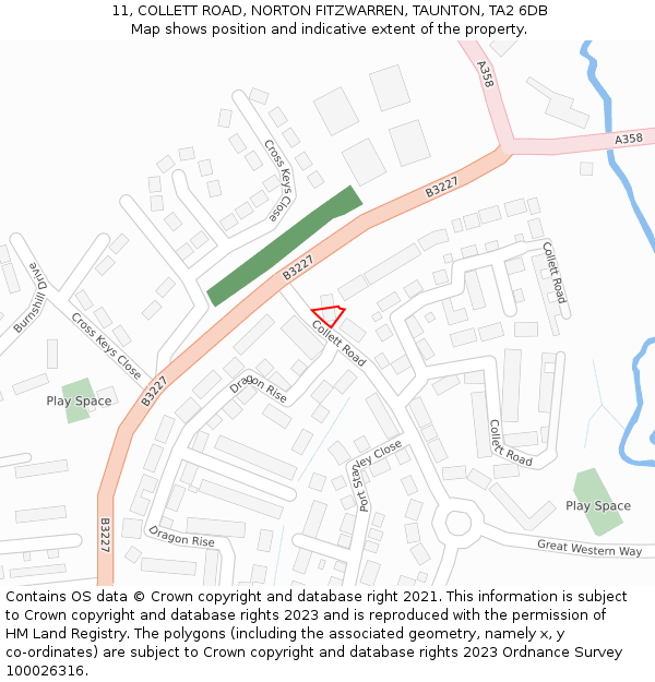 11, COLLETT ROAD, NORTON FITZWARREN, TAUNTON, TA2 6DB: Location map and indicative extent of plot