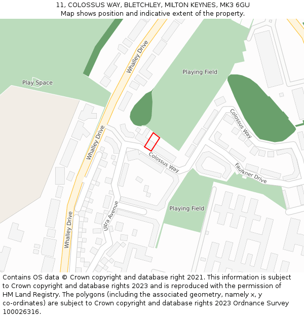 11, COLOSSUS WAY, BLETCHLEY, MILTON KEYNES, MK3 6GU: Location map and indicative extent of plot
