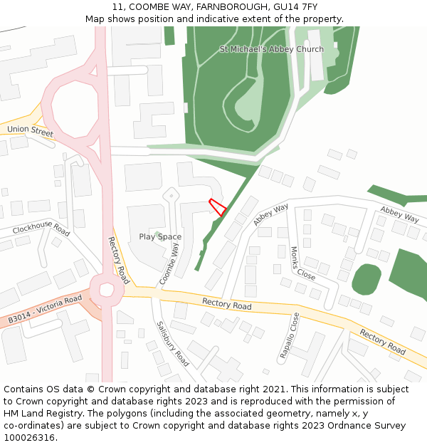 11, COOMBE WAY, FARNBOROUGH, GU14 7FY: Location map and indicative extent of plot
