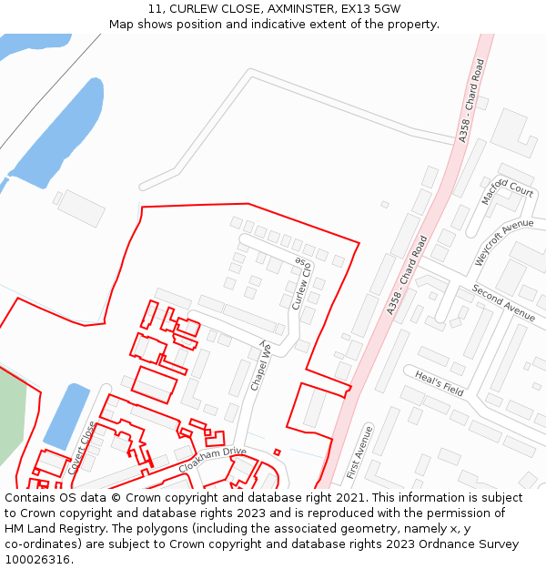 11, CURLEW CLOSE, AXMINSTER, EX13 5GW: Location map and indicative extent of plot