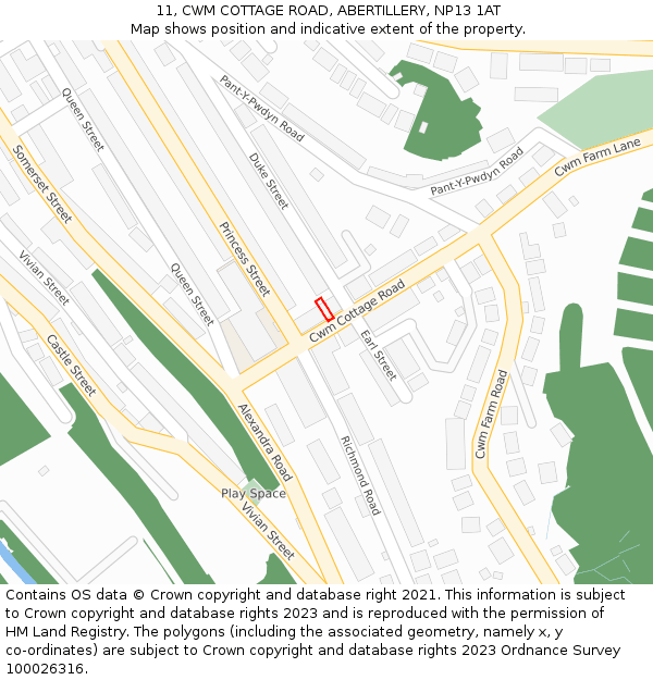 11, CWM COTTAGE ROAD, ABERTILLERY, NP13 1AT: Location map and indicative extent of plot