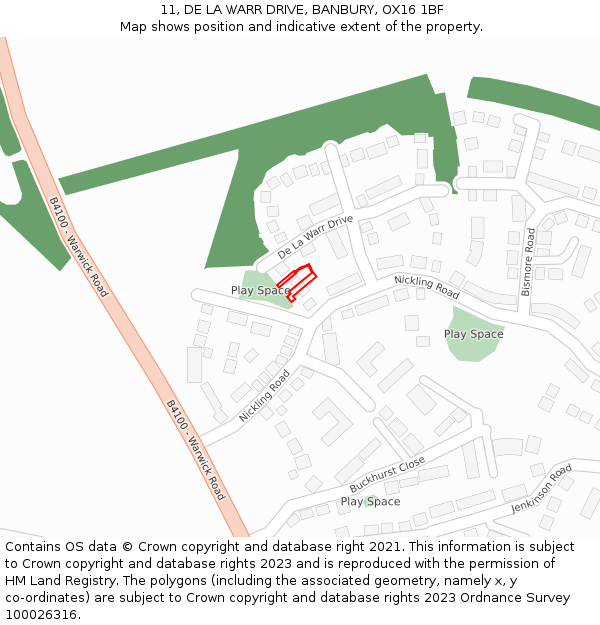 11, DE LA WARR DRIVE, BANBURY, OX16 1BF: Location map and indicative extent of plot