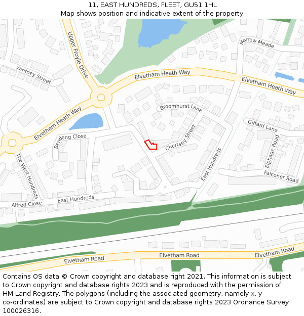 11, EAST HUNDREDS, FLEET, GU51 1HL: Location map and indicative extent of plot