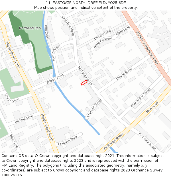 11, EASTGATE NORTH, DRIFFIELD, YO25 6DE: Location map and indicative extent of plot