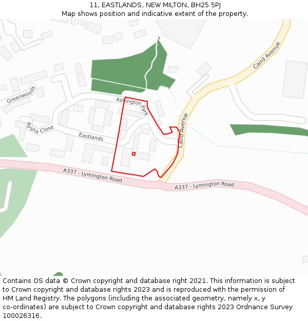 11, EASTLANDS, NEW MILTON, BH25 5PJ: Location map and indicative extent of plot