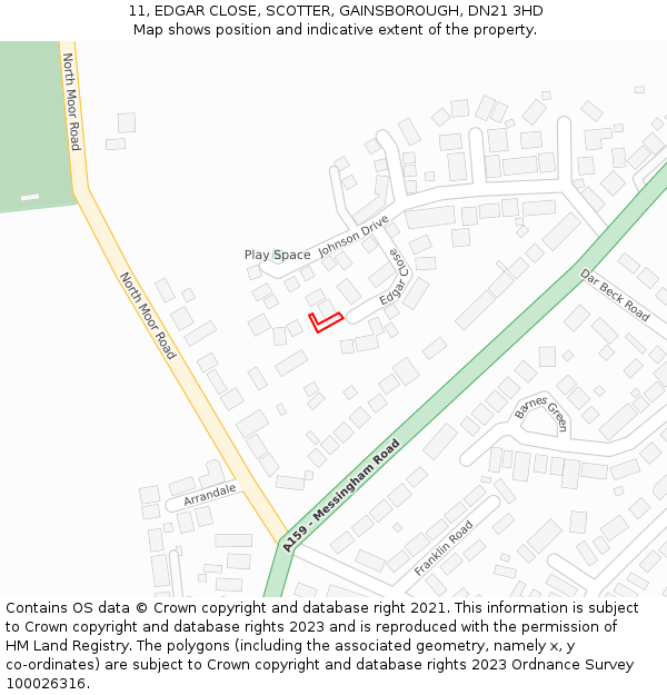 11, EDGAR CLOSE, SCOTTER, GAINSBOROUGH, DN21 3HD: Location map and indicative extent of plot