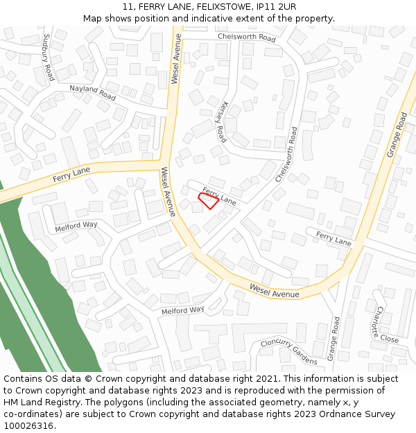 11, FERRY LANE, FELIXSTOWE, IP11 2UR: Location map and indicative extent of plot