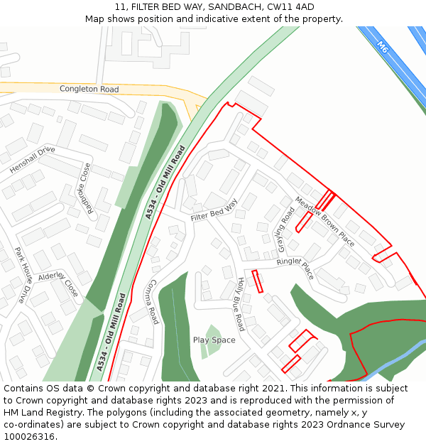 11, FILTER BED WAY, SANDBACH, CW11 4AD: Location map and indicative extent of plot