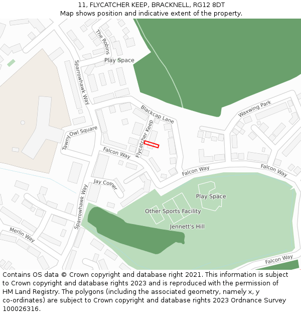 11, FLYCATCHER KEEP, BRACKNELL, RG12 8DT: Location map and indicative extent of plot