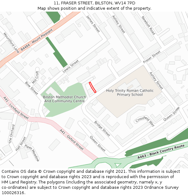 11, FRASER STREET, BILSTON, WV14 7PD: Location map and indicative extent of plot