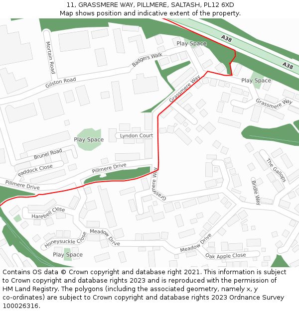 11, GRASSMERE WAY, PILLMERE, SALTASH, PL12 6XD: Location map and indicative extent of plot