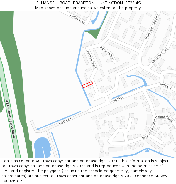 11, HANSELL ROAD, BRAMPTON, HUNTINGDON, PE28 4SL: Location map and indicative extent of plot