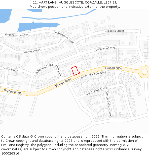 11, HART LANE, HUGGLESCOTE, COALVILLE, LE67 2JL: Location map and indicative extent of plot