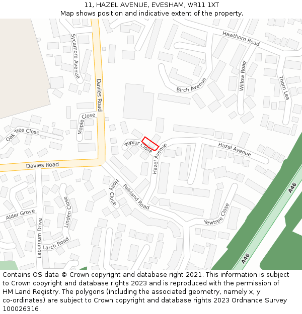 11, HAZEL AVENUE, EVESHAM, WR11 1XT: Location map and indicative extent of plot