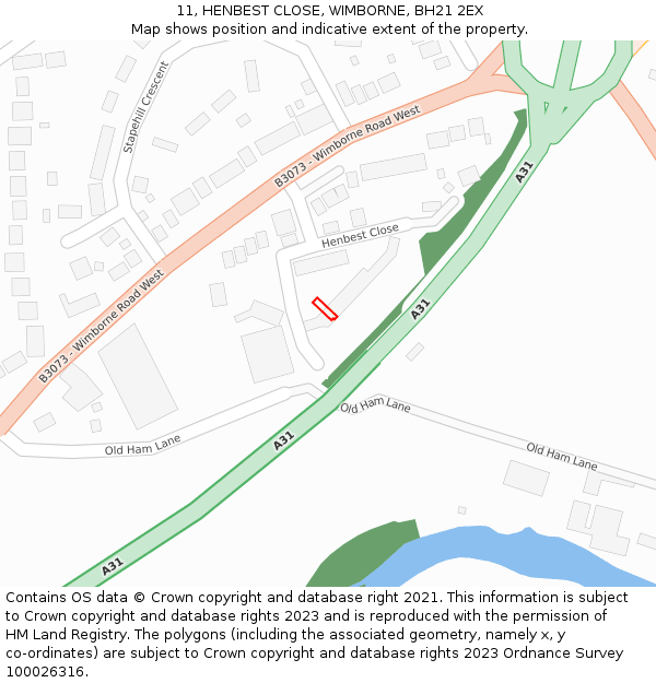 11, HENBEST CLOSE, WIMBORNE, BH21 2EX: Location map and indicative extent of plot