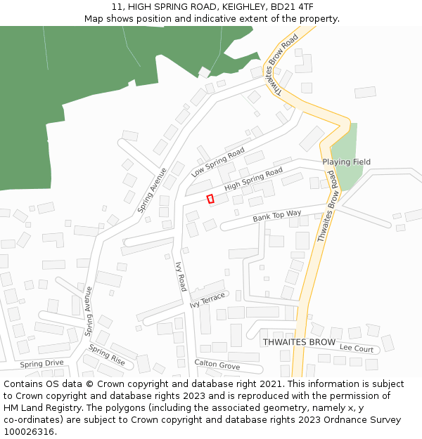 11, HIGH SPRING ROAD, KEIGHLEY, BD21 4TF: Location map and indicative extent of plot
