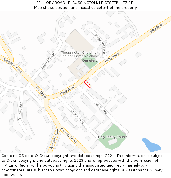 11, HOBY ROAD, THRUSSINGTON, LEICESTER, LE7 4TH: Location map and indicative extent of plot