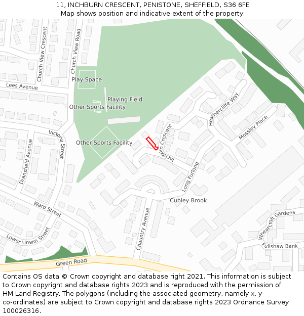 11, INCHBURN CRESCENT, PENISTONE, SHEFFIELD, S36 6FE: Location map and indicative extent of plot