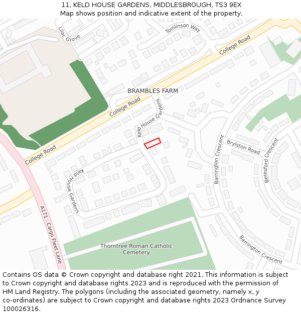 11, KELD HOUSE GARDENS, MIDDLESBROUGH, TS3 9EX: Location map and indicative extent of plot