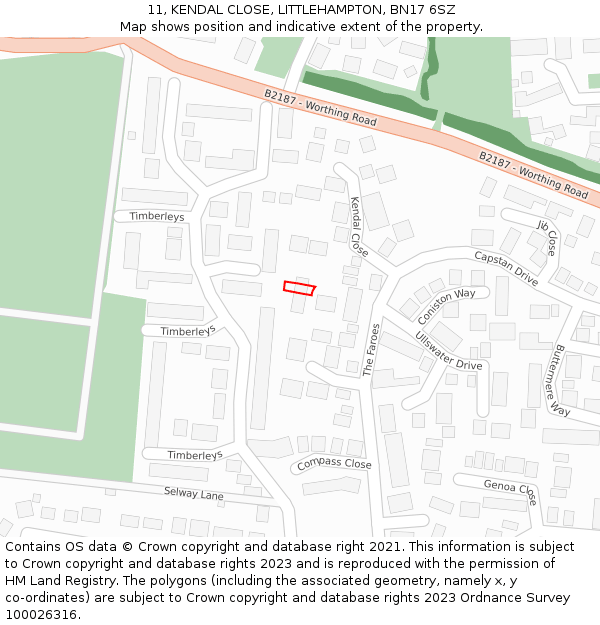 11, KENDAL CLOSE, LITTLEHAMPTON, BN17 6SZ: Location map and indicative extent of plot