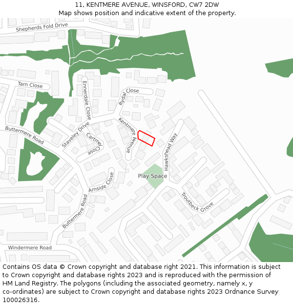 11, KENTMERE AVENUE, WINSFORD, CW7 2DW: Location map and indicative extent of plot