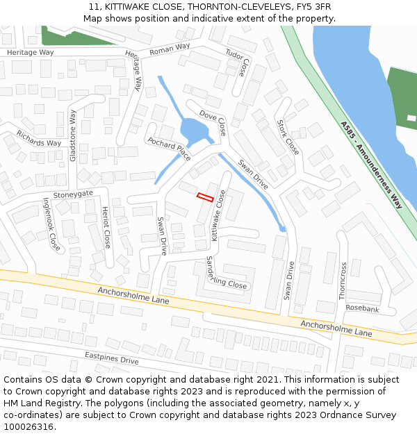 11, KITTIWAKE CLOSE, THORNTON-CLEVELEYS, FY5 3FR: Location map and indicative extent of plot