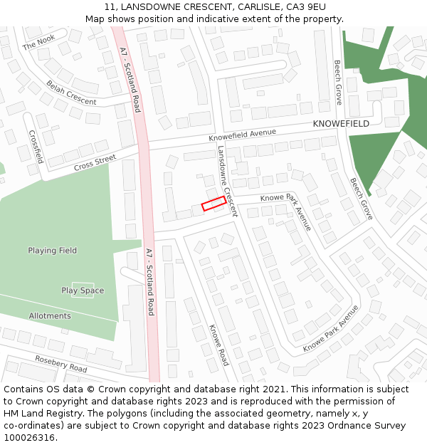 11, LANSDOWNE CRESCENT, CARLISLE, CA3 9EU: Location map and indicative extent of plot
