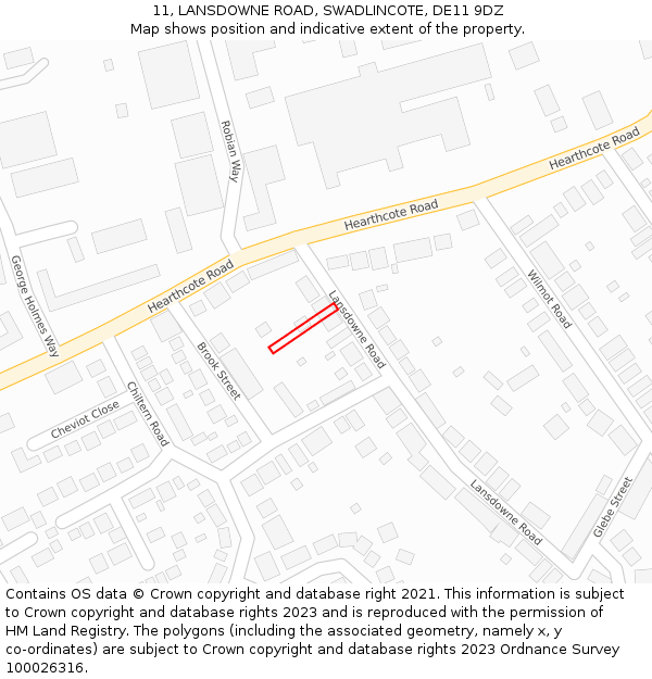 11, LANSDOWNE ROAD, SWADLINCOTE, DE11 9DZ: Location map and indicative extent of plot