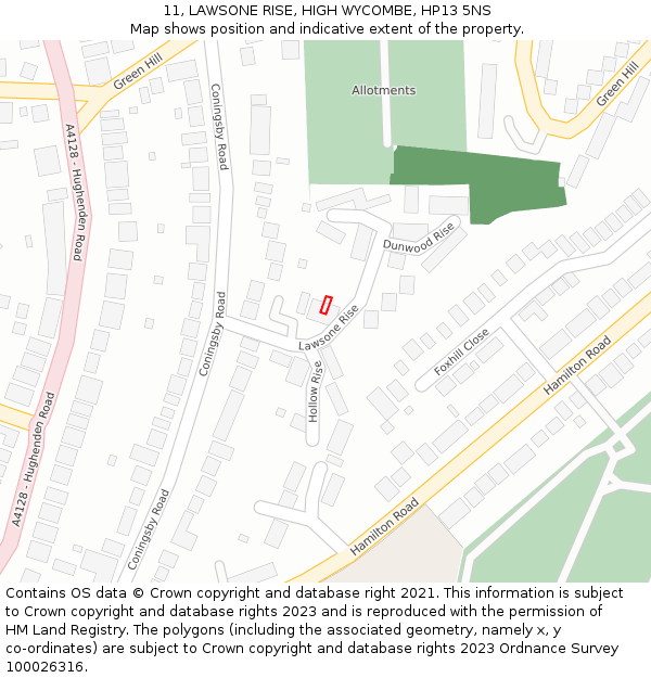 11, LAWSONE RISE, HIGH WYCOMBE, HP13 5NS: Location map and indicative extent of plot