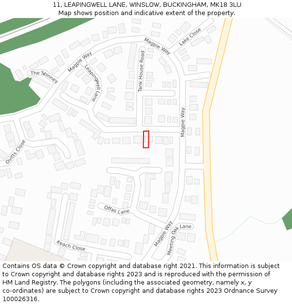 11, LEAPINGWELL LANE, WINSLOW, BUCKINGHAM, MK18 3LU: Location map and indicative extent of plot