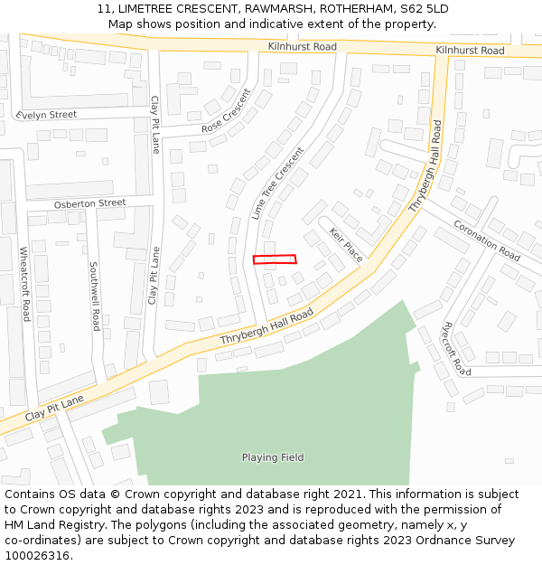 11, LIMETREE CRESCENT, RAWMARSH, ROTHERHAM, S62 5LD: Location map and indicative extent of plot