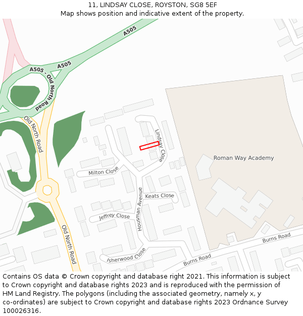 11, LINDSAY CLOSE, ROYSTON, SG8 5EF: Location map and indicative extent of plot