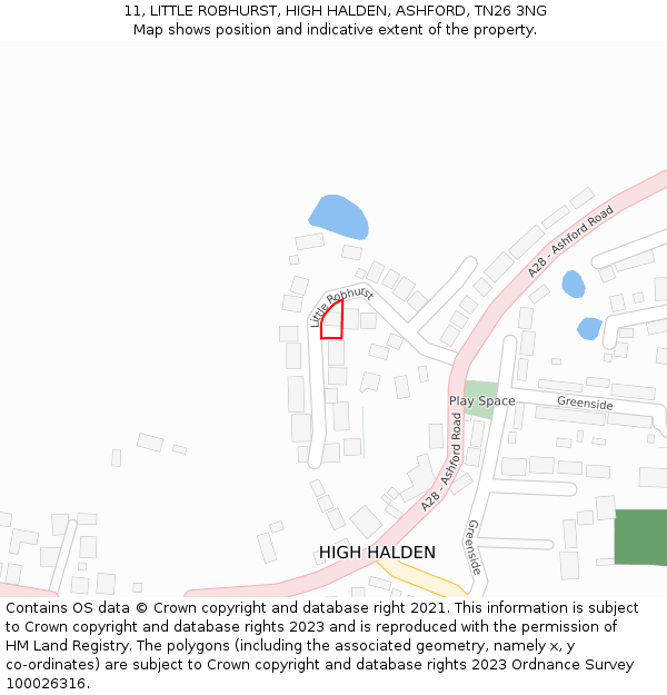 11, LITTLE ROBHURST, HIGH HALDEN, ASHFORD, TN26 3NG: Location map and indicative extent of plot